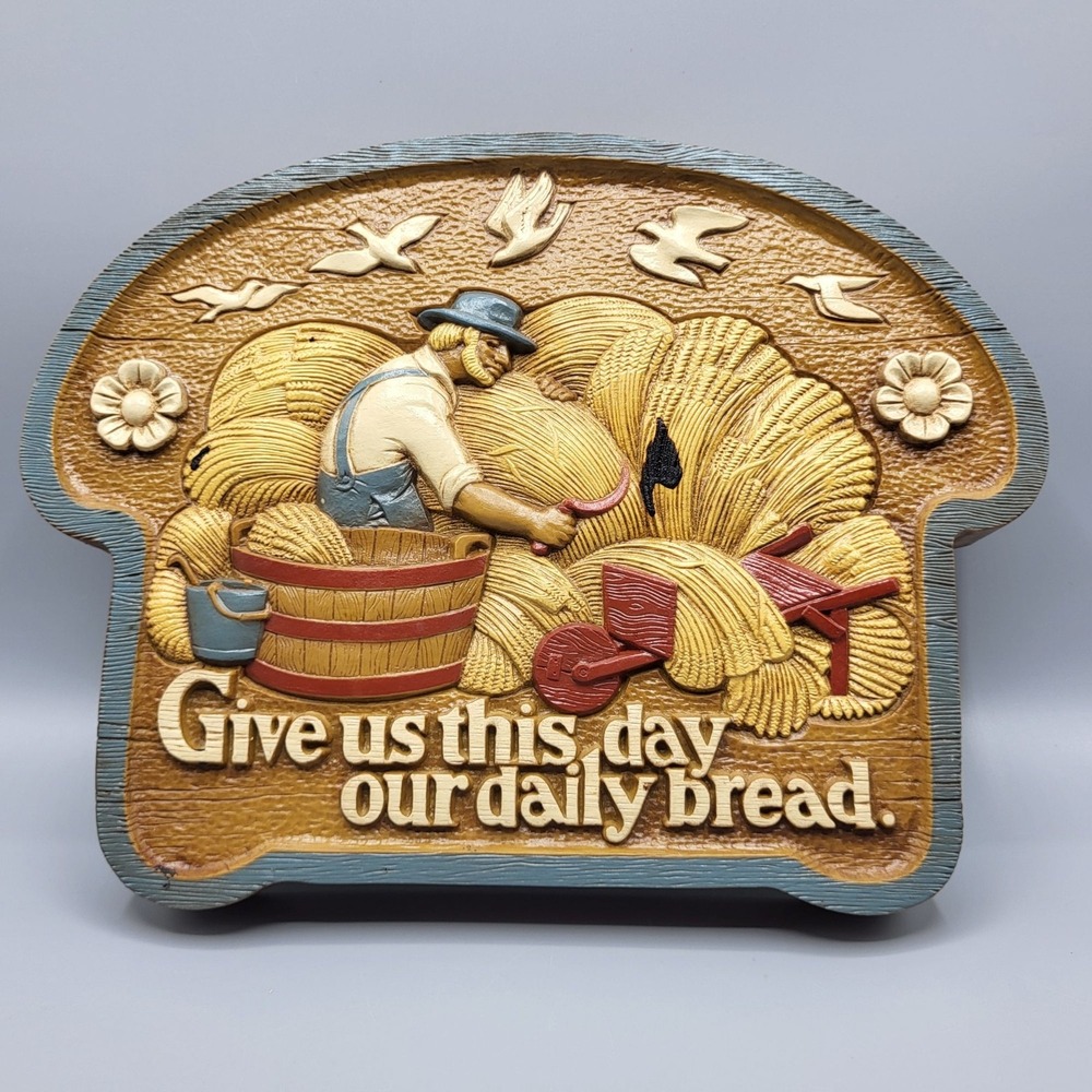 Vintage Burwood Wall Plaque "Give Us This Day Our Daily Bread" Lord Prayer